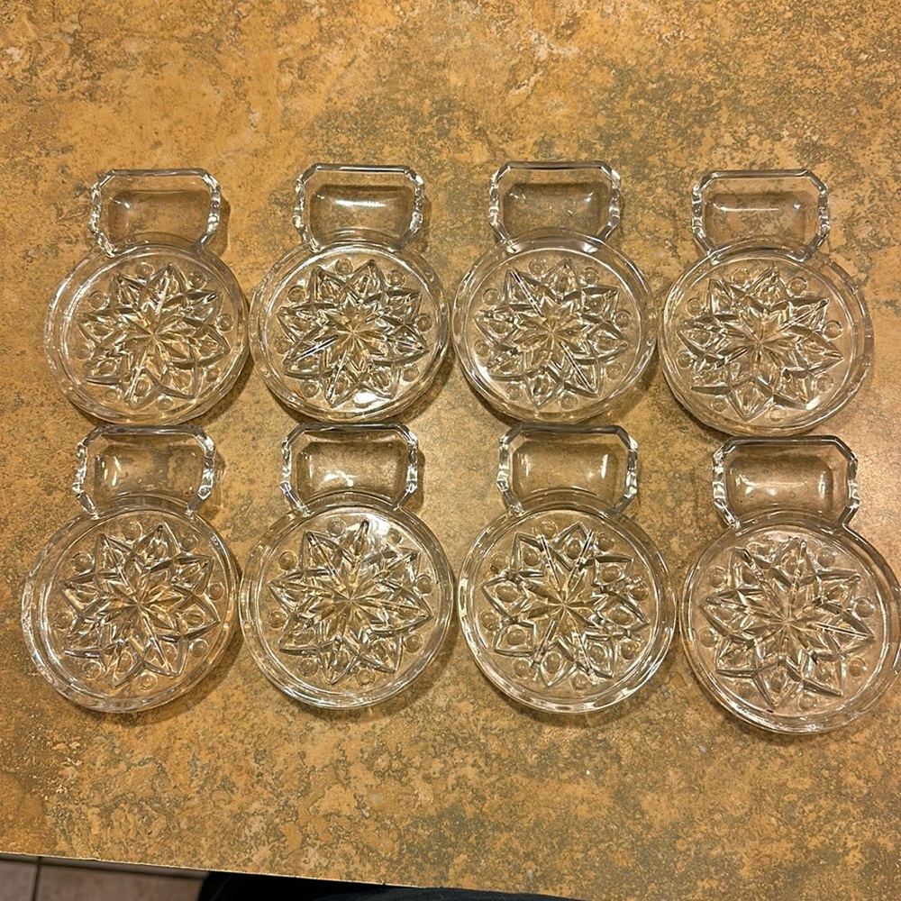 Fostoria American Lead Crystal Glass Set of 8 Coasters with Spoon Rests Barware